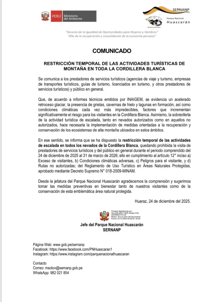 comunicado parque Huascarán